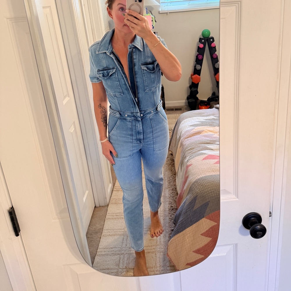 Good American Light Blue Denim Overalls